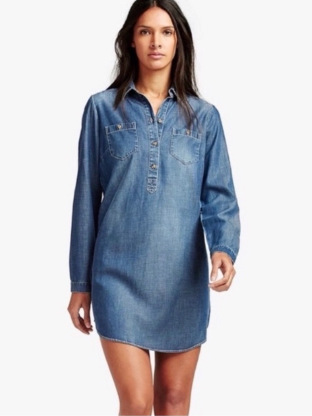 Lucky Brand denim chambray popover shirt dress Size M